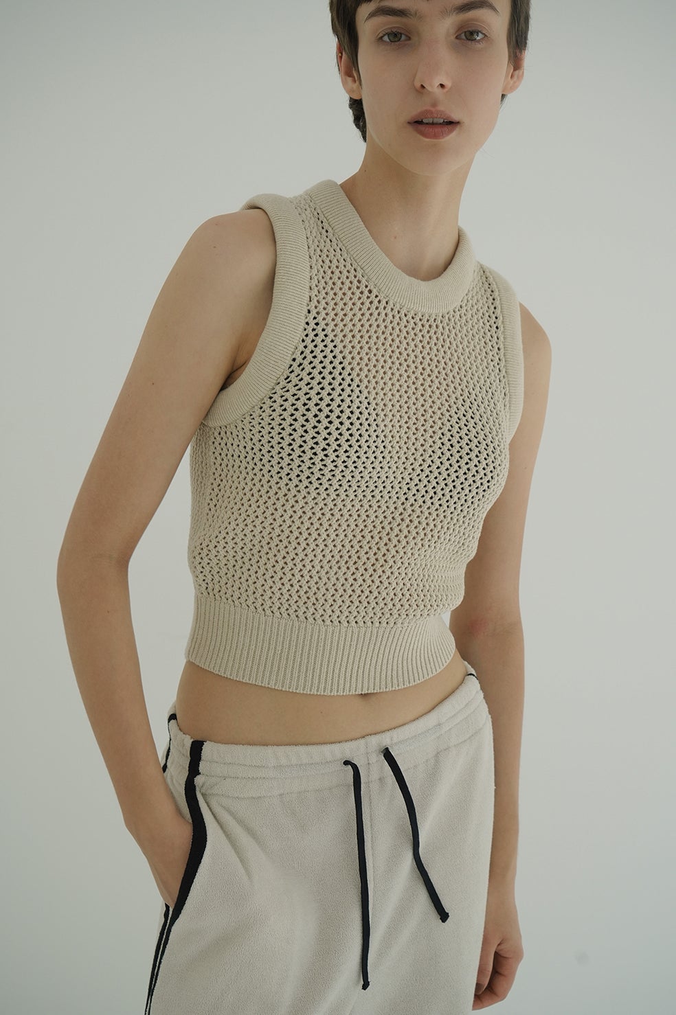 3D RIB MESH KNIT TOPS