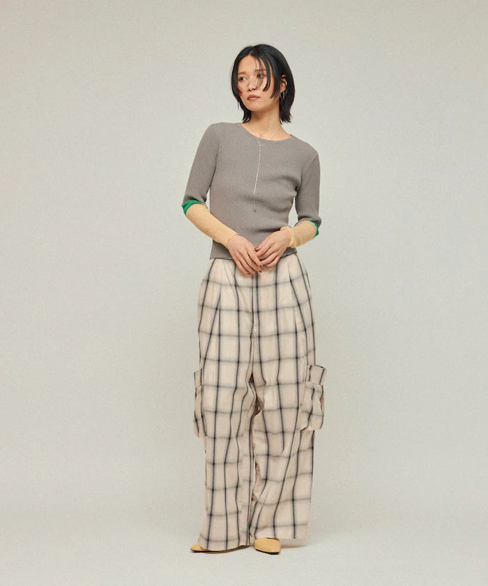 Ombre Check Easy Pants / Patch Pocket Wide Easy Pants
