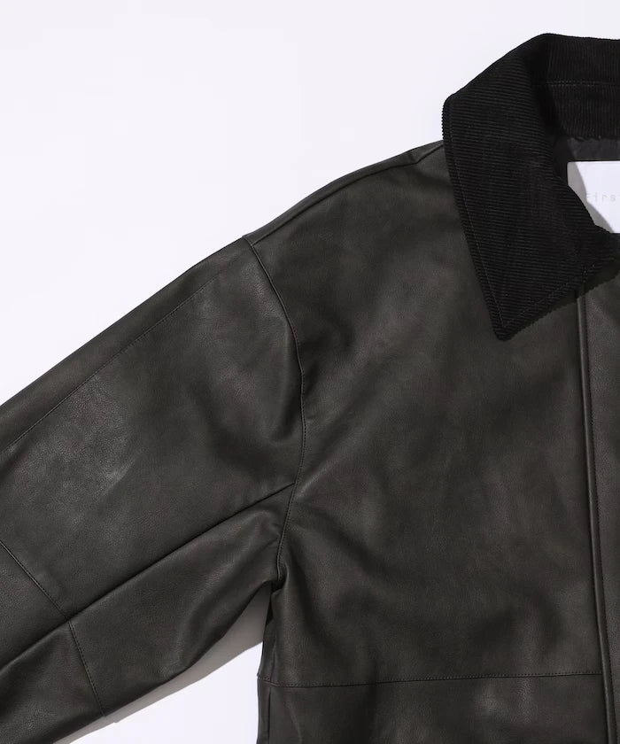 Oversized Crush Leatherette Jacket / Collar Corduroy