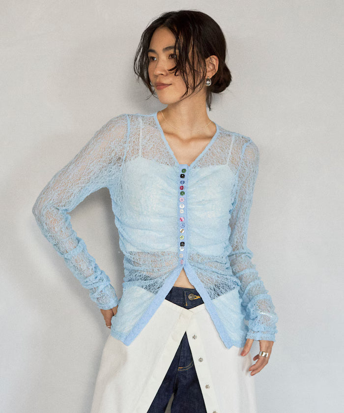 Many Button Lace Shirring Cardigan (Released on February 12 at 12:00)