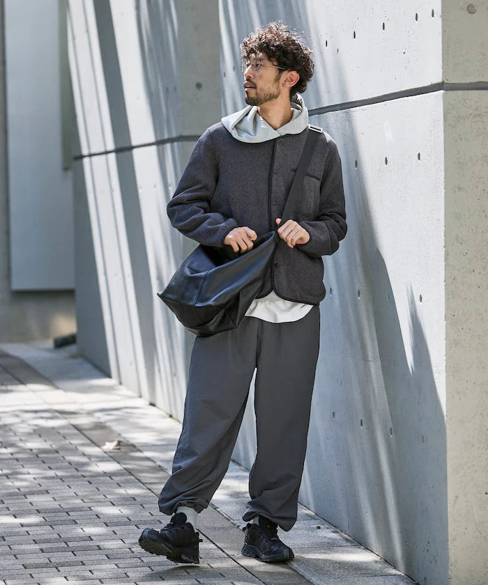 Wide Straight Nylon Track Pants / Tapered Silhouette Easy Nylon Pants
