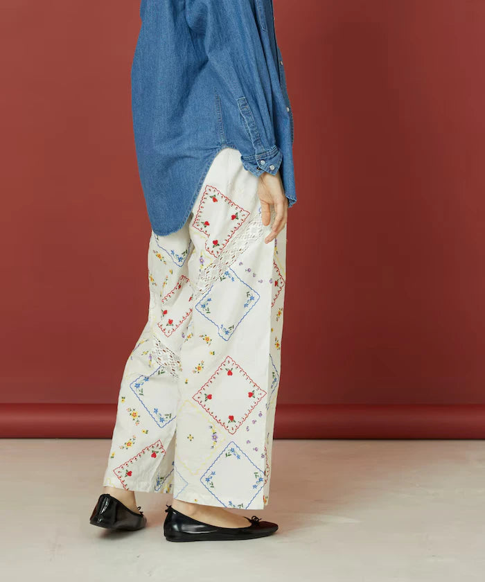 Flower Handkerchief Embroidered Pants