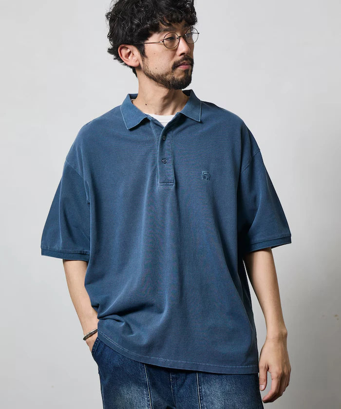 Big Silhouette Vintage Process One Point Embroidery Short Sleeve Polo Shirt