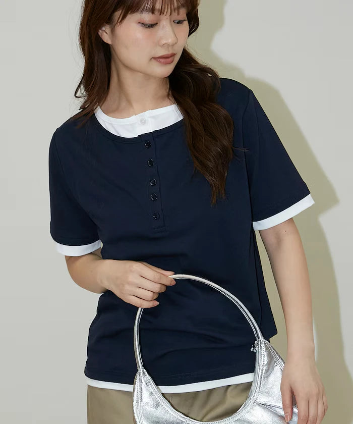 Layered Color Scheme Henley Neck T-Shirt Limited Edition