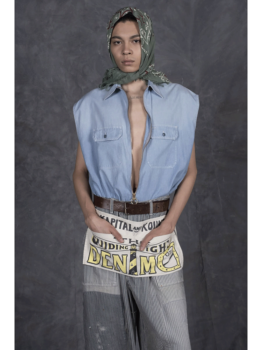 Chambray Sleeveless Zipper Work Shirt