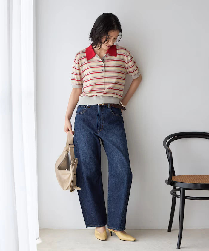 Relaxed Fit Color Design Polo Knit / Bicolor / Multi Stripe