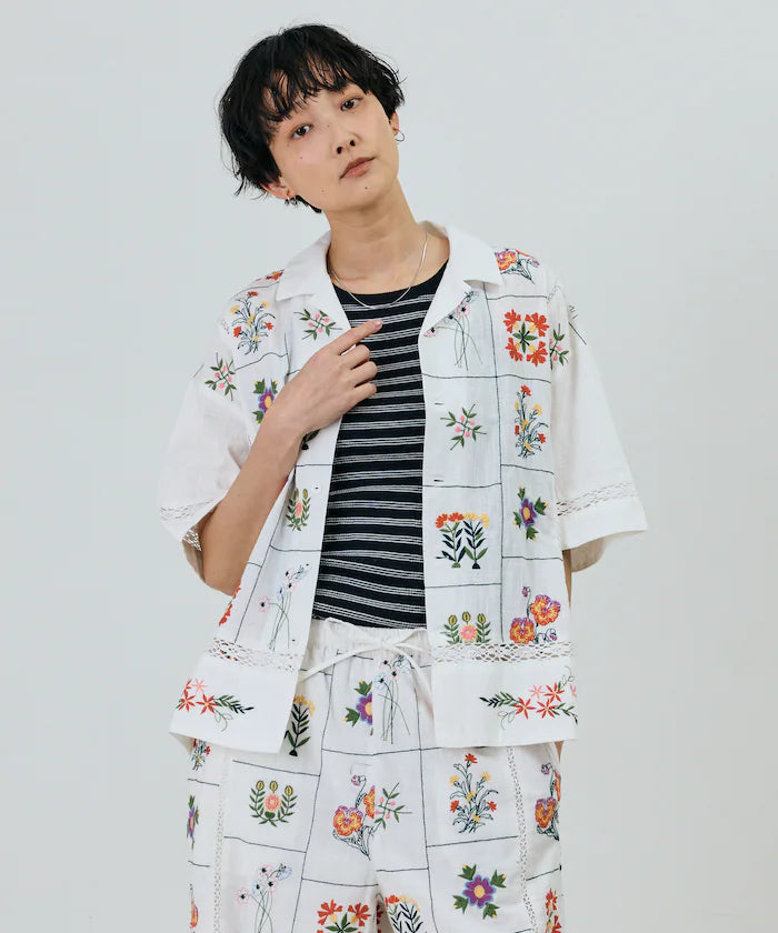 Patchwork Flower Embroidery Shirt
