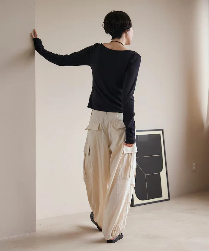 Many Button Cotton Modal Long Sleeve T-Shirt