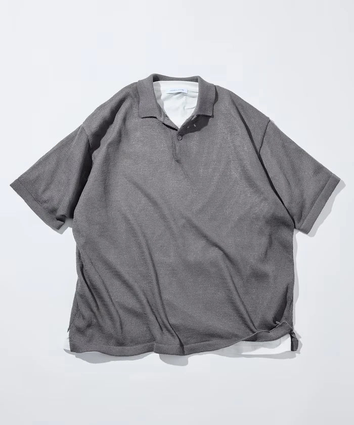 Sheer Knit Polo Shirt & Cotton T-Shirt Layered Set