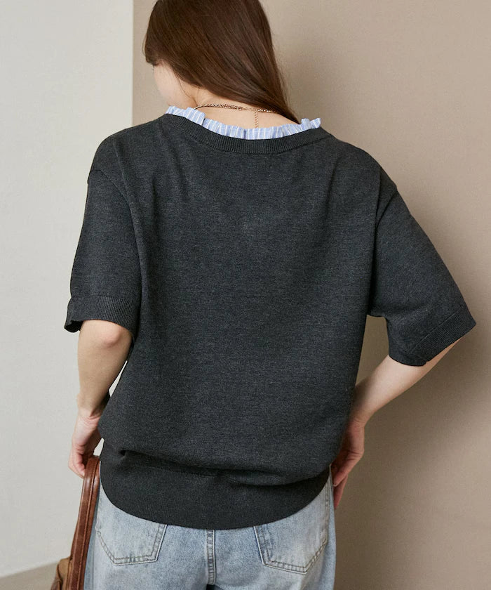 Shirt Frill V-Neck Half Sleeve Summer Knit Limited Edition