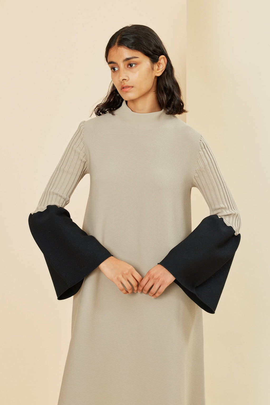 POTTERY GLITTER LONG BELL SLEEVE FLARE MINI DRESS