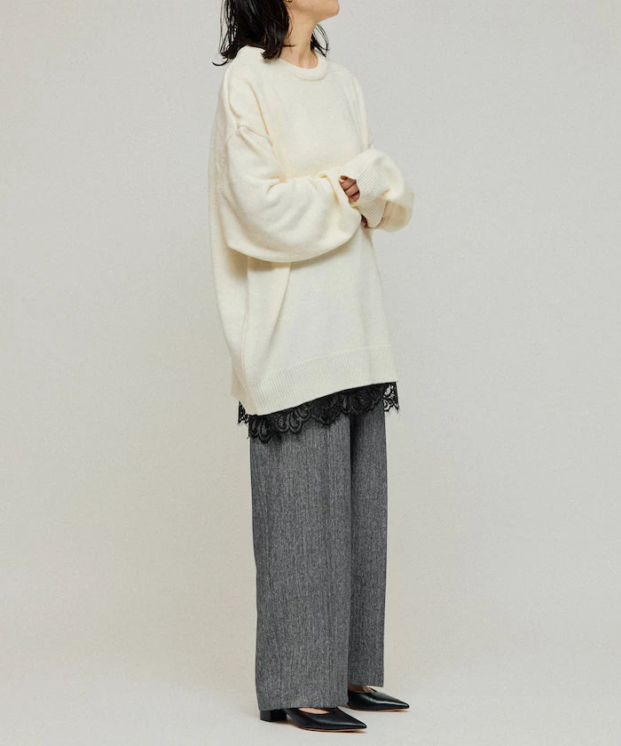 Lace Layered Slacks / Center Press Wide Slacks