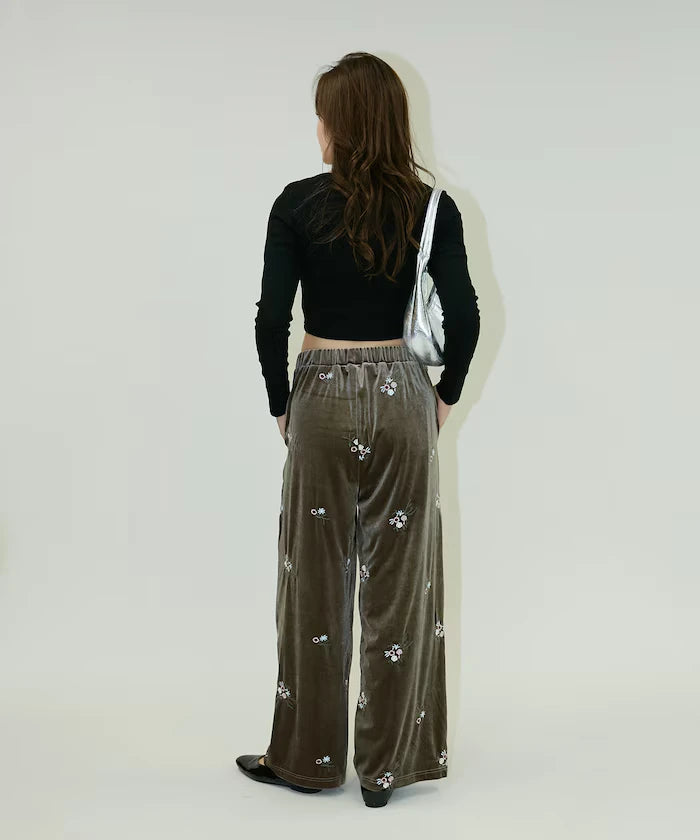 Flower Embroidery Velvet Easy Pants Limited Edition