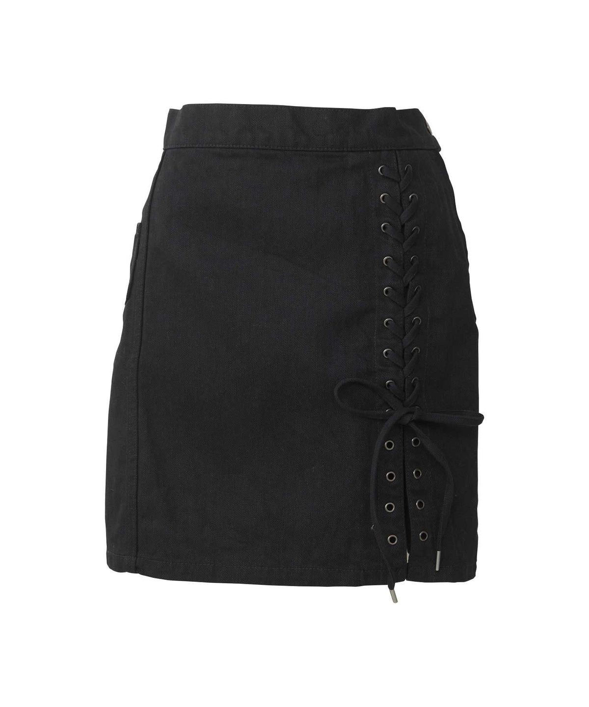 APPLE PANDA Embroidered Side Lace-Up Denim Mini Skirt