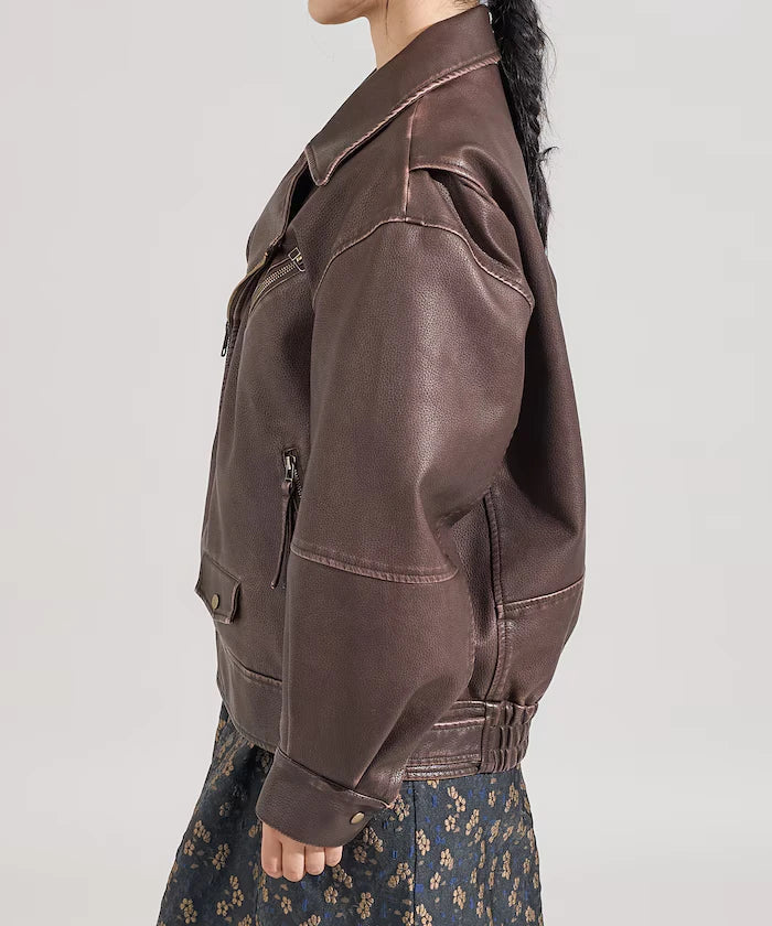 Vintage-Like Leather Double Riders Jacket