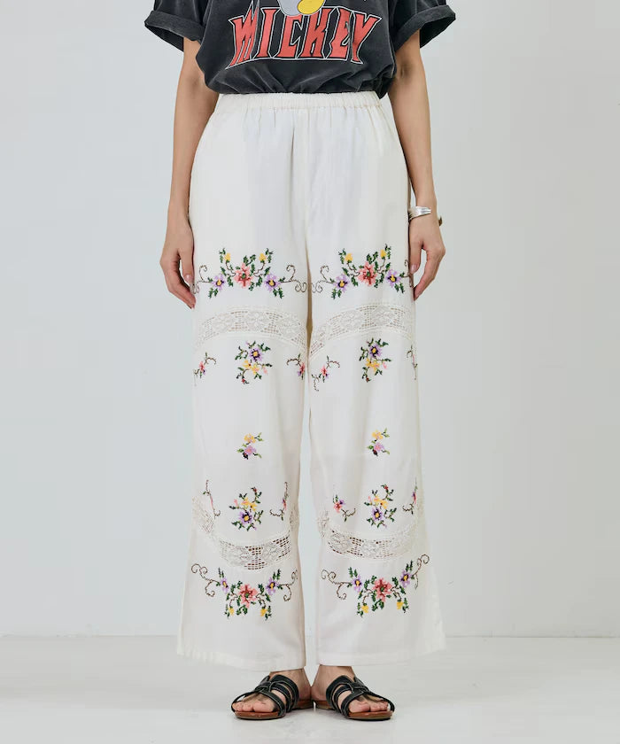 India Flower Cross Embroidery Lace Pants