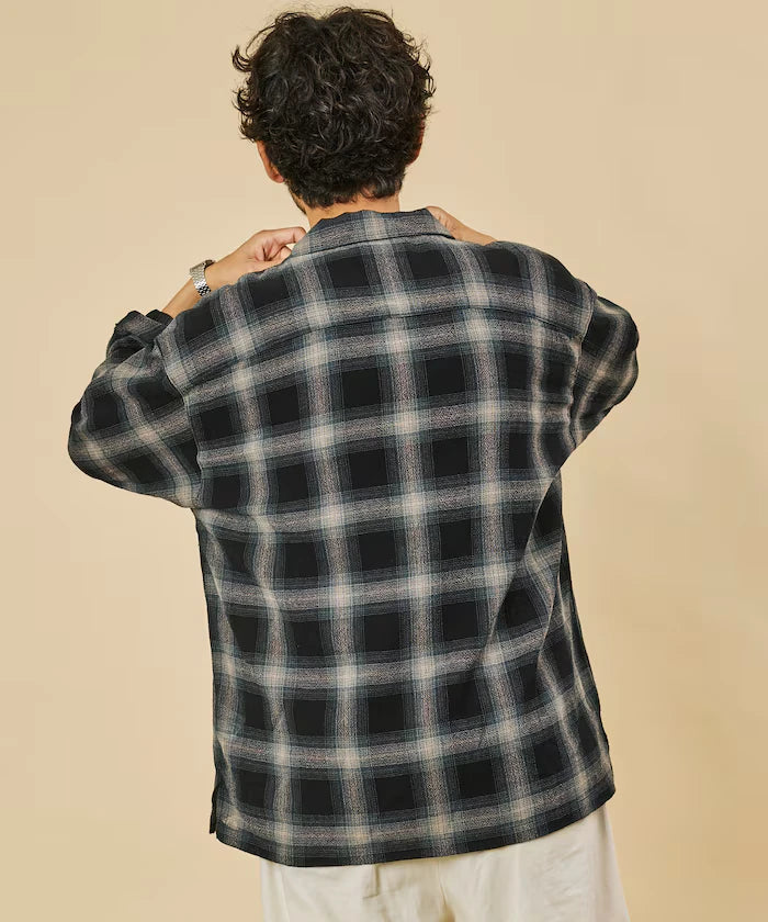 Relaxed Fit Sheer Ombre Check Open Collar Shirt