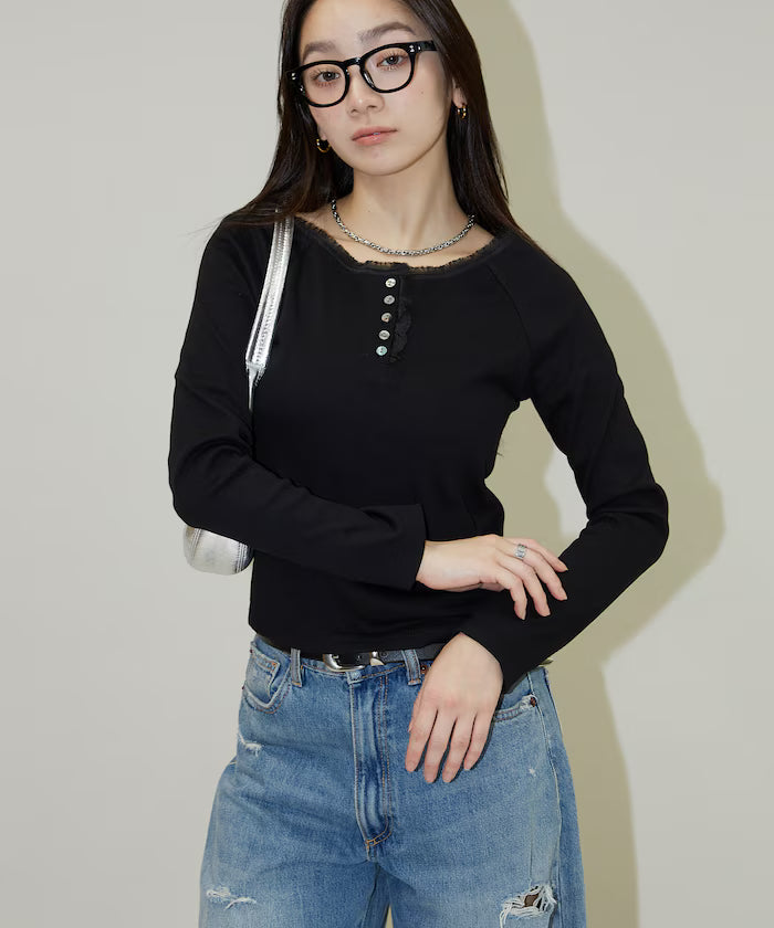 Lace Insert Long Sleeve T-Shirt