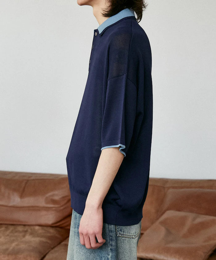 LOVE POP STUDIO Collar Layered Knit Polo Shirt Limited Edition
