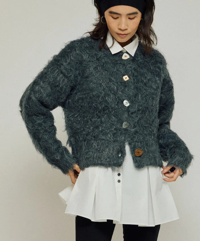 Variation Button Shaggy Knit Cardigan