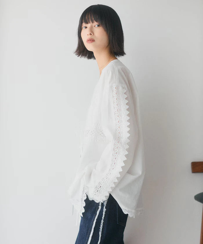 Lace Panel V-Neck Shirt