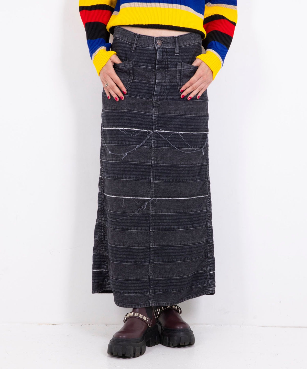Scratch Long Denim Skirt