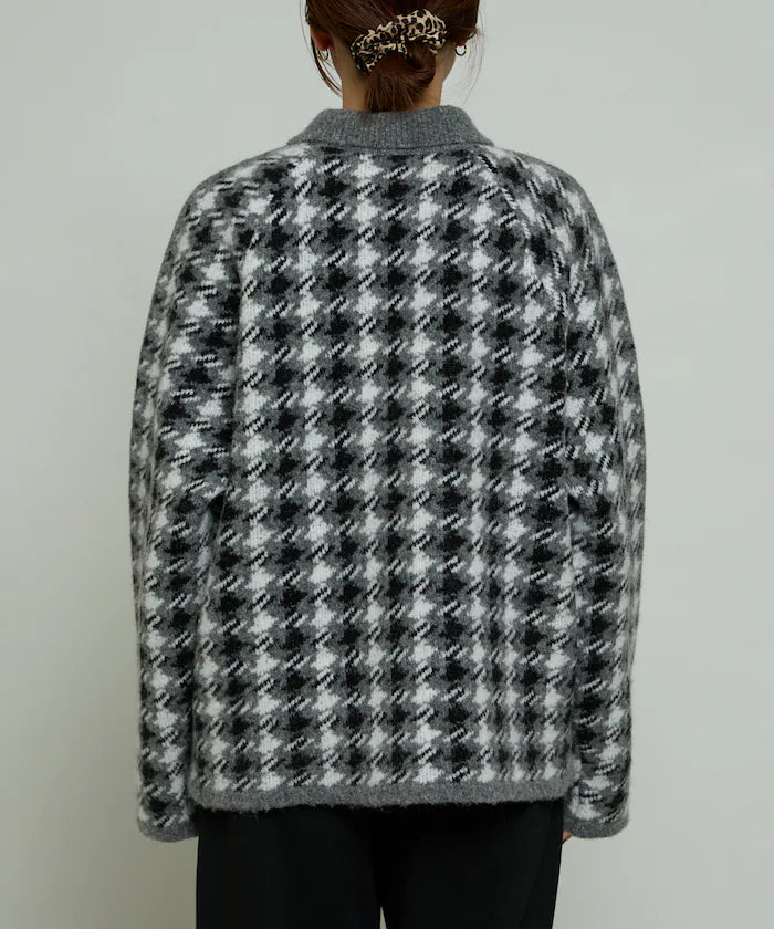 Wool Blend Gancube Check Knit Zip Blouson