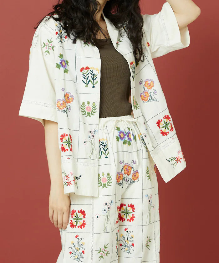 Patchwork Flower Embroidery Shirt