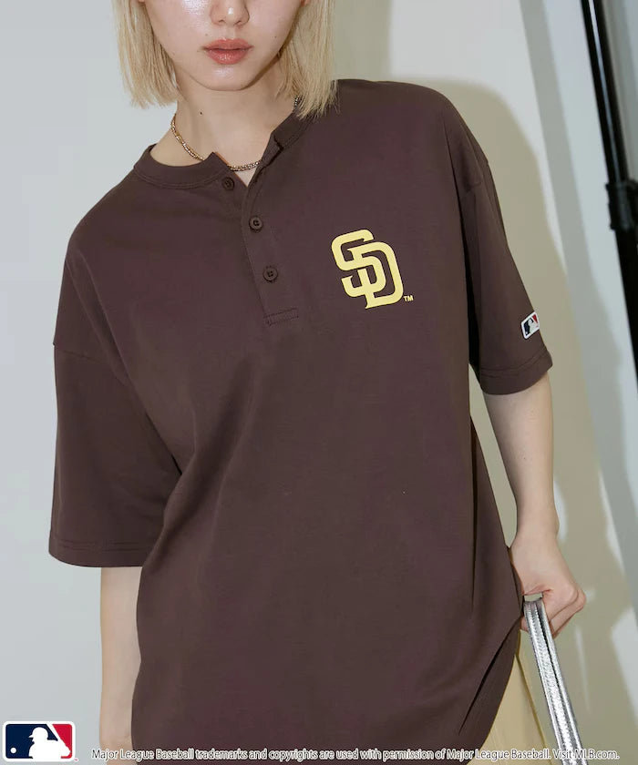 Limited Edition MLB Logo Print Henley Neck Oversized T-Shirt