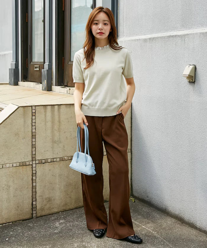 Lace Docking Short Sleeve Knit Top Limited Edition