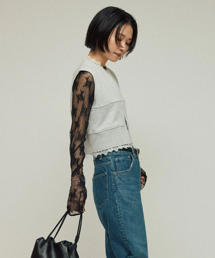 Organic Cotton Lace Sweat Vest / Lined Sweat