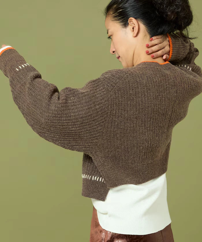 Short Length Color-block Knit Cardigan