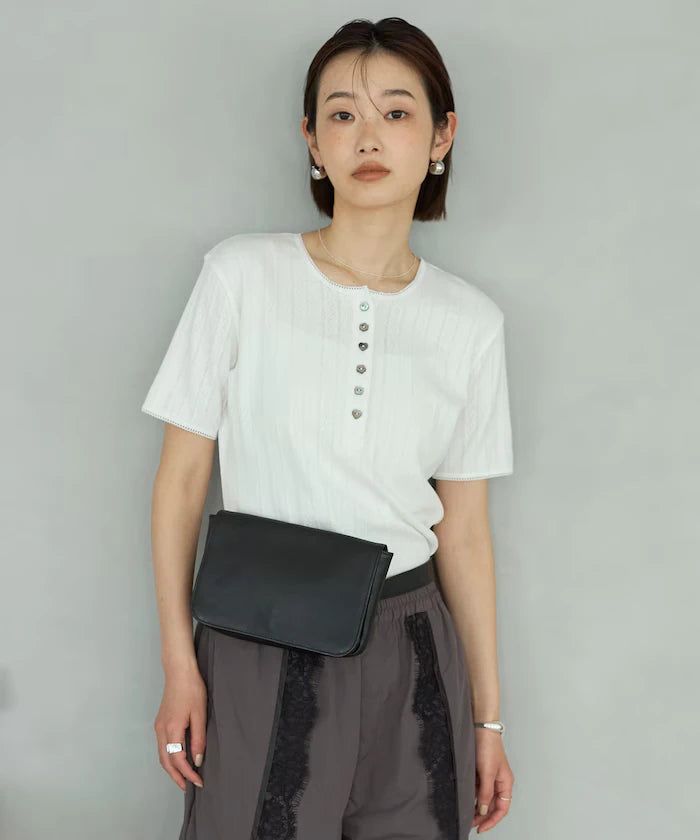 Henry Neck Knitted Lace T-Shirt