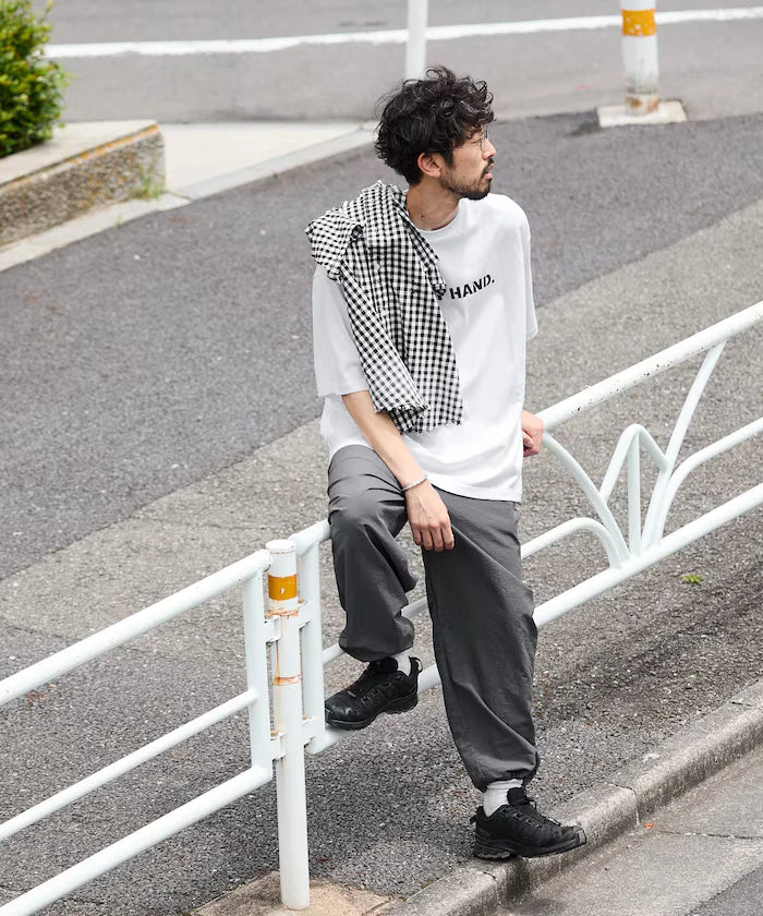 Wide Straight Nylon Track Pants / Tapered Silhouette Easy Nylon Pants
