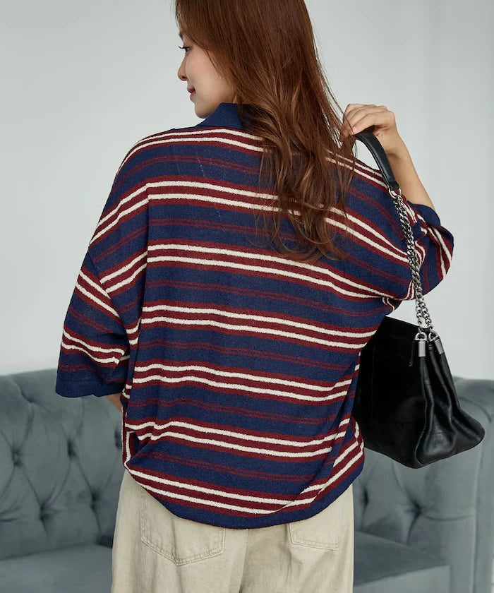 LOVE POP STUDIO Border Knit Polo Shirt Limited Edition