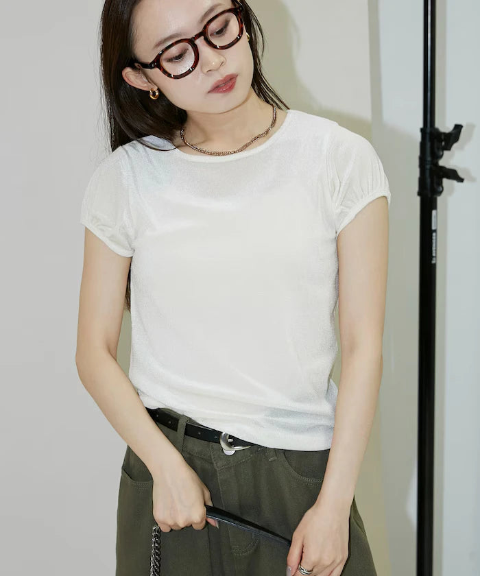 Puff Sleeve Sheer Flocky T-Shirt Limited Edition
