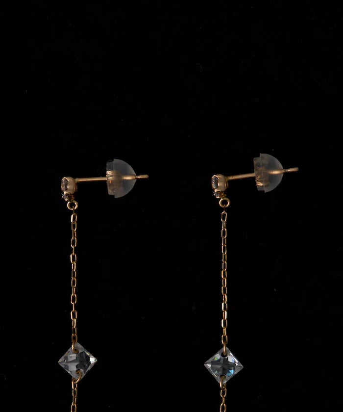 K10 Zirconia Chain Earrings / For Both Ears