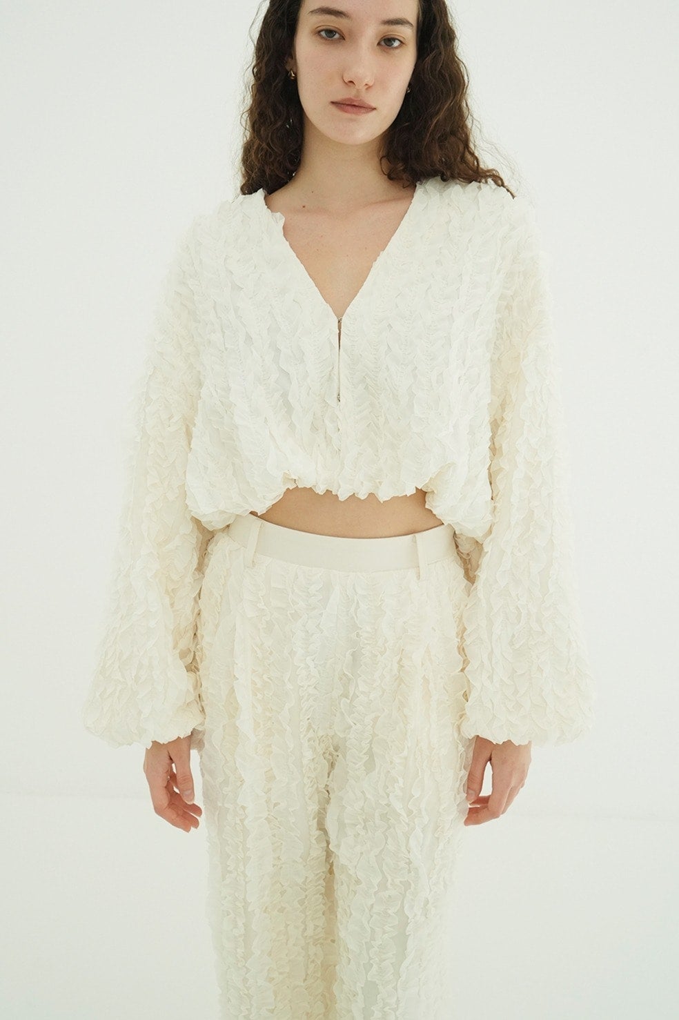 TOPSTITCHED FRILL BOLERO