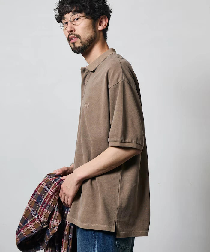 Big Silhouette Vintage Process One Point Embroidery Short Sleeve Polo Shirt
