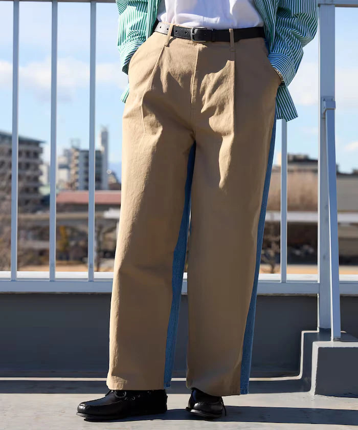 Chino Denim Docking Pants / Wide Straight Pants
