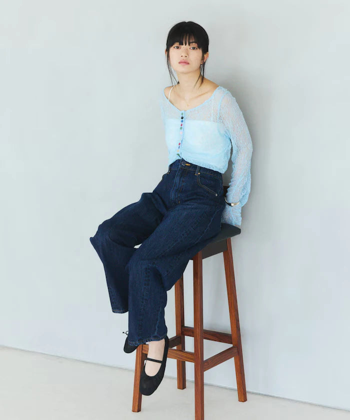 Many Button Lace Shirring Cardigan
