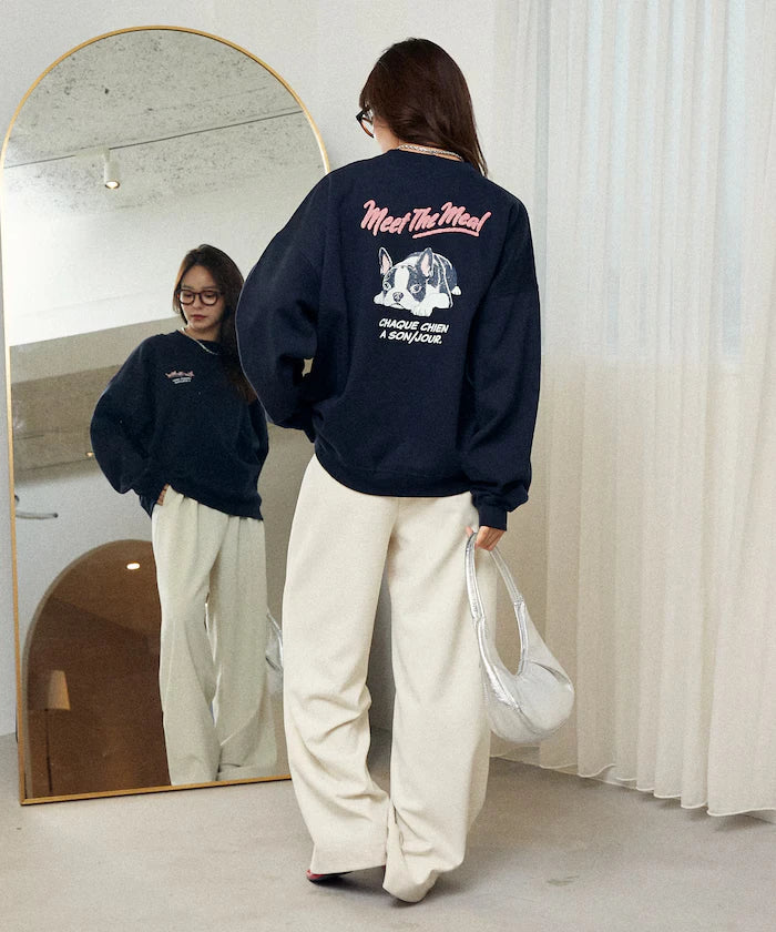 Sagara Embroidery French Bulldog Fleece-Lined Sweatshirt Limited Edition