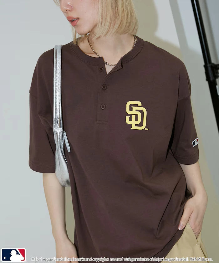 Limited Edition MLB Logo Print Henley Neck Oversized T-Shirt