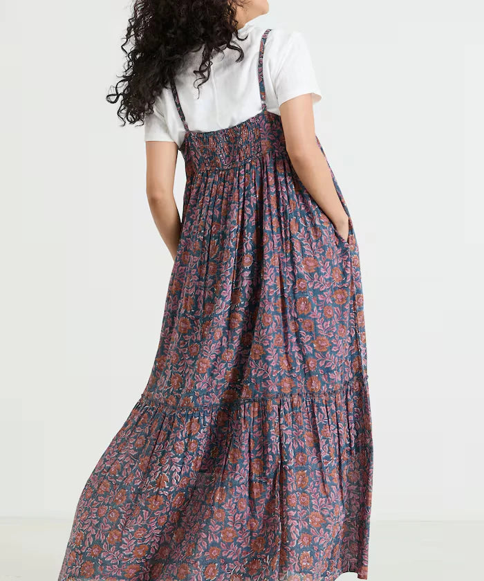 India Woodblock Flower Print Cami Dress