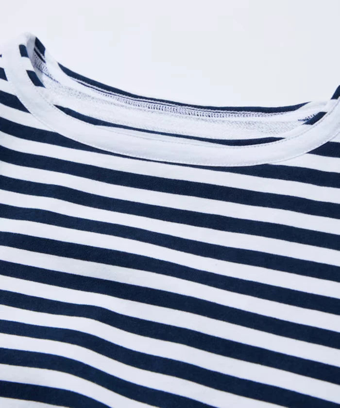 Boat Neck Horizontal Stripe french terry Long Sleeve Tee