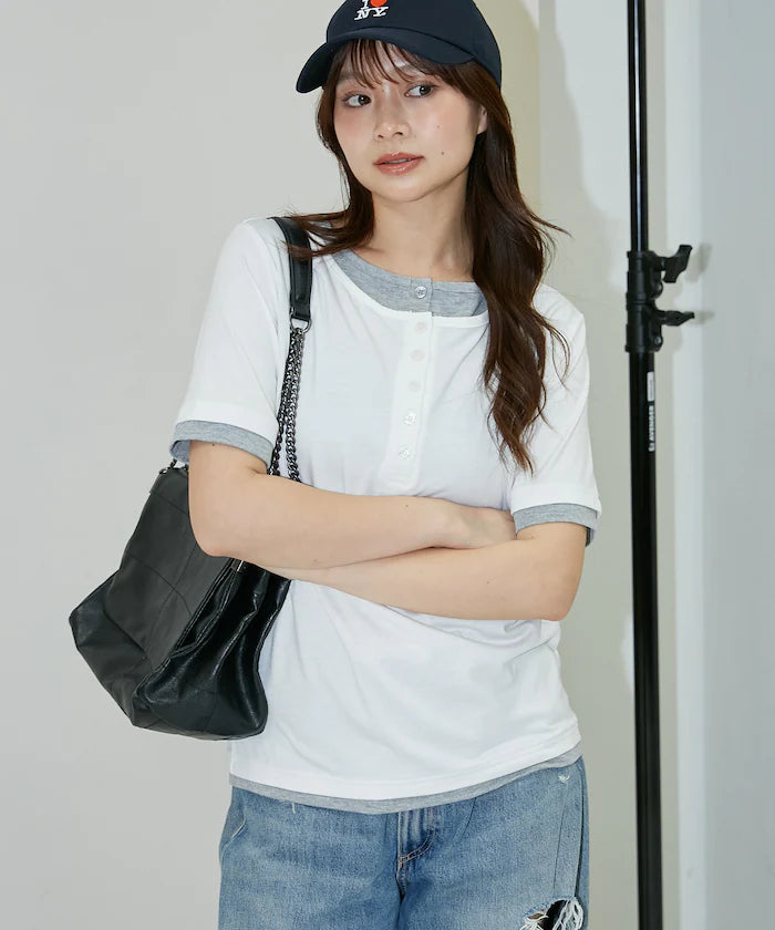 Layered Color Scheme Henley Neck T-Shirt Limited Edition
