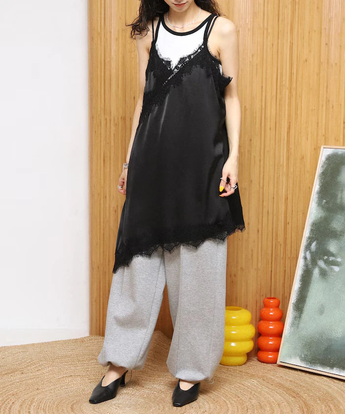 Lace Contrast Vintage Satin Camisole Top