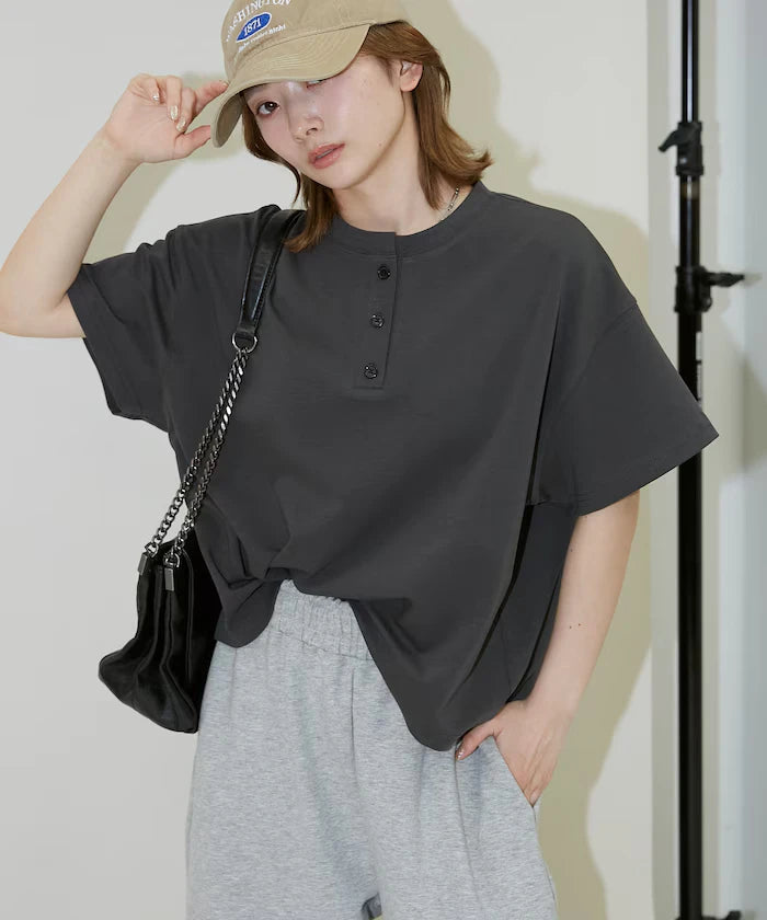 <contact cool> Cool Ponte Henry Neck T-Shirt Limited Release