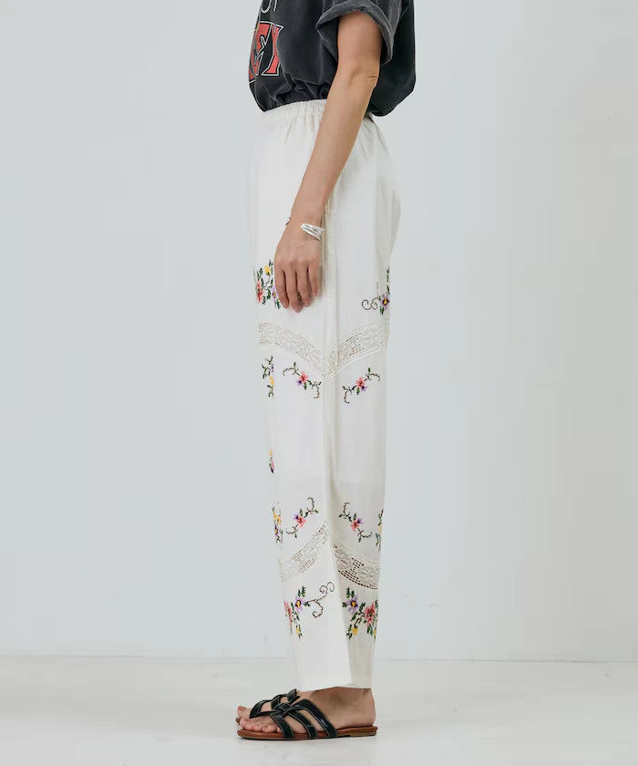 India Flower Cross Embroidery Lace Pants