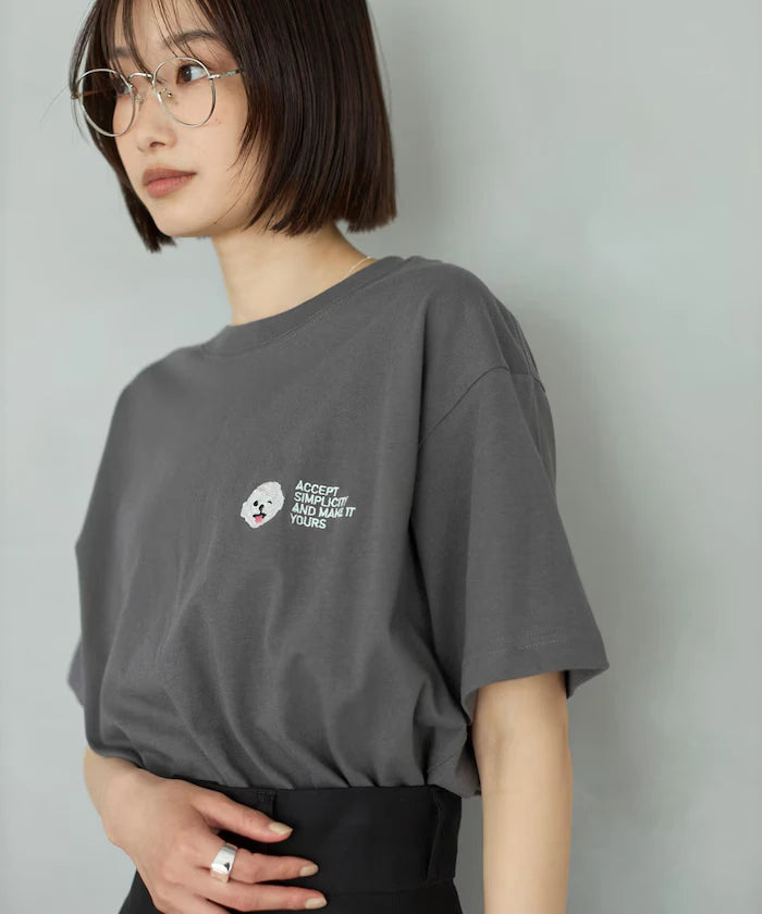 Organic Cotton One Point Animal Embroidery T-Shirt